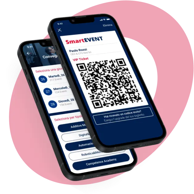 Smartphone con schermata di Ellevi, piattaforma innovativa nell'ambito della gestione degli eventi.