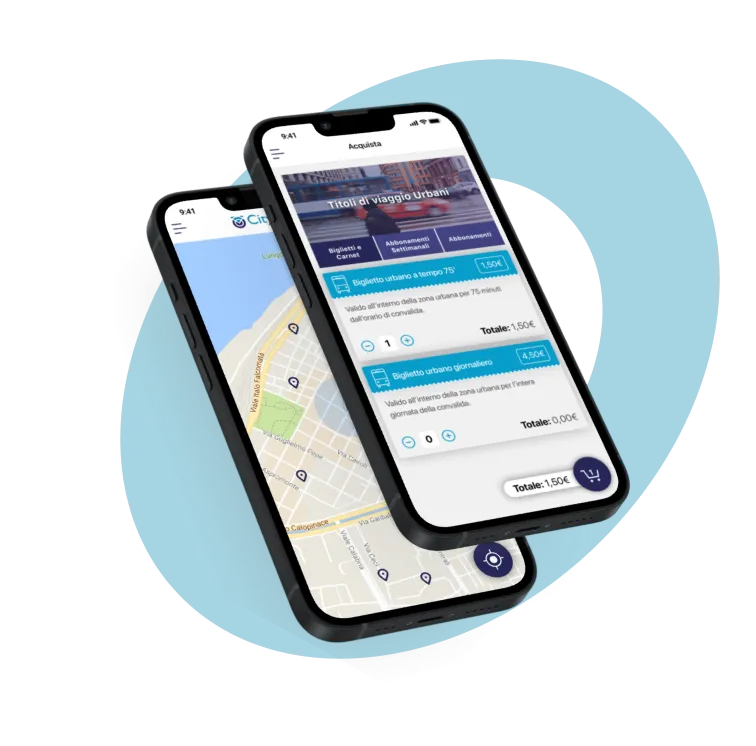 Smartphone mostra schermata di CitySmart, piattaforma innovativa nell'ambito della MaaS